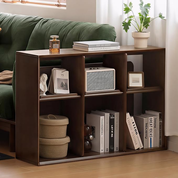 YESWOOD Modular Bookcase Storage Cubes, 100% Solid Rubberwood TV Stand Free Combination, Small Walnut Color Buffet Cabinet for Living Room Bedroom Study