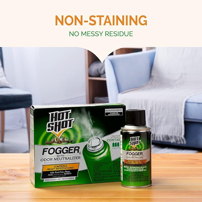 Hot Shot Pest Control Fogger, Kills Roaches, Ants, Spiders & Other Insects On Contact, Controls Heavy Infestations Indoors, 6 Pack