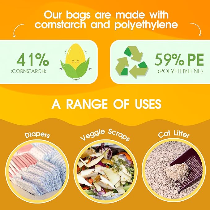Pet N Pet 200 Counts Unscented Dog Poop Bags Rolls with Tie Handles, 41% Plant Based & 59% PE Poop Bags for Dogs, Extra-Thick Doggie Poo Bag, Pet Waste Bag