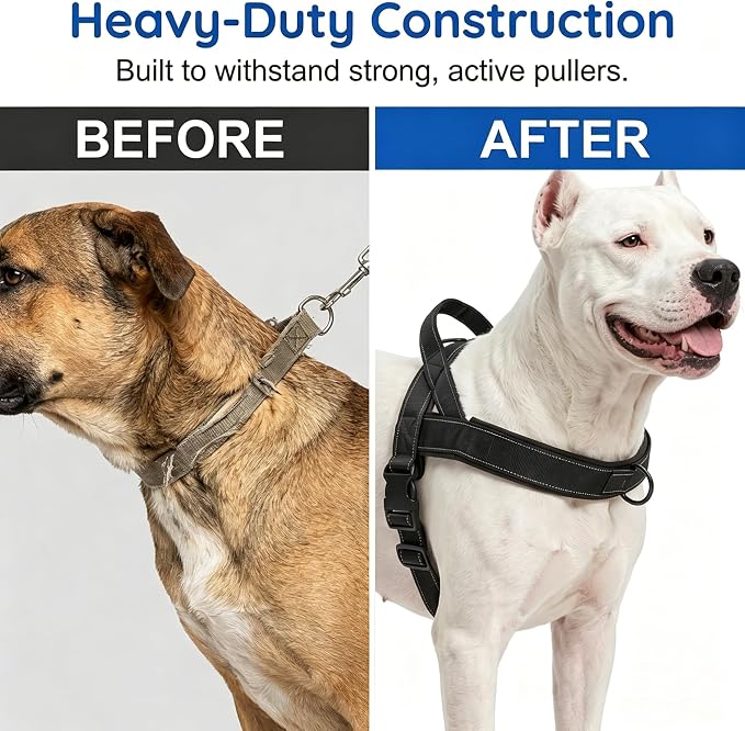 No-Pull Dog Harness with Handle, Adjustable Reflective Pet Vest Tactical Harness for Small Medium Large Dogs Walking Training, Front Clip, Escape Proof & Heavy Duty D-Ring (Black, L)