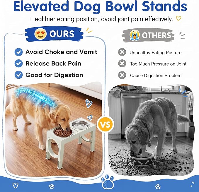 XIAZ Elevated Dog Bowls Large Breed Raised Dogs Bowl Stand Large/Medium Sized Dog Stainless Steel Food Water Bowl Stands 5 Heights Adjustable 9/11/12/14in Pet Feeder Dish Station