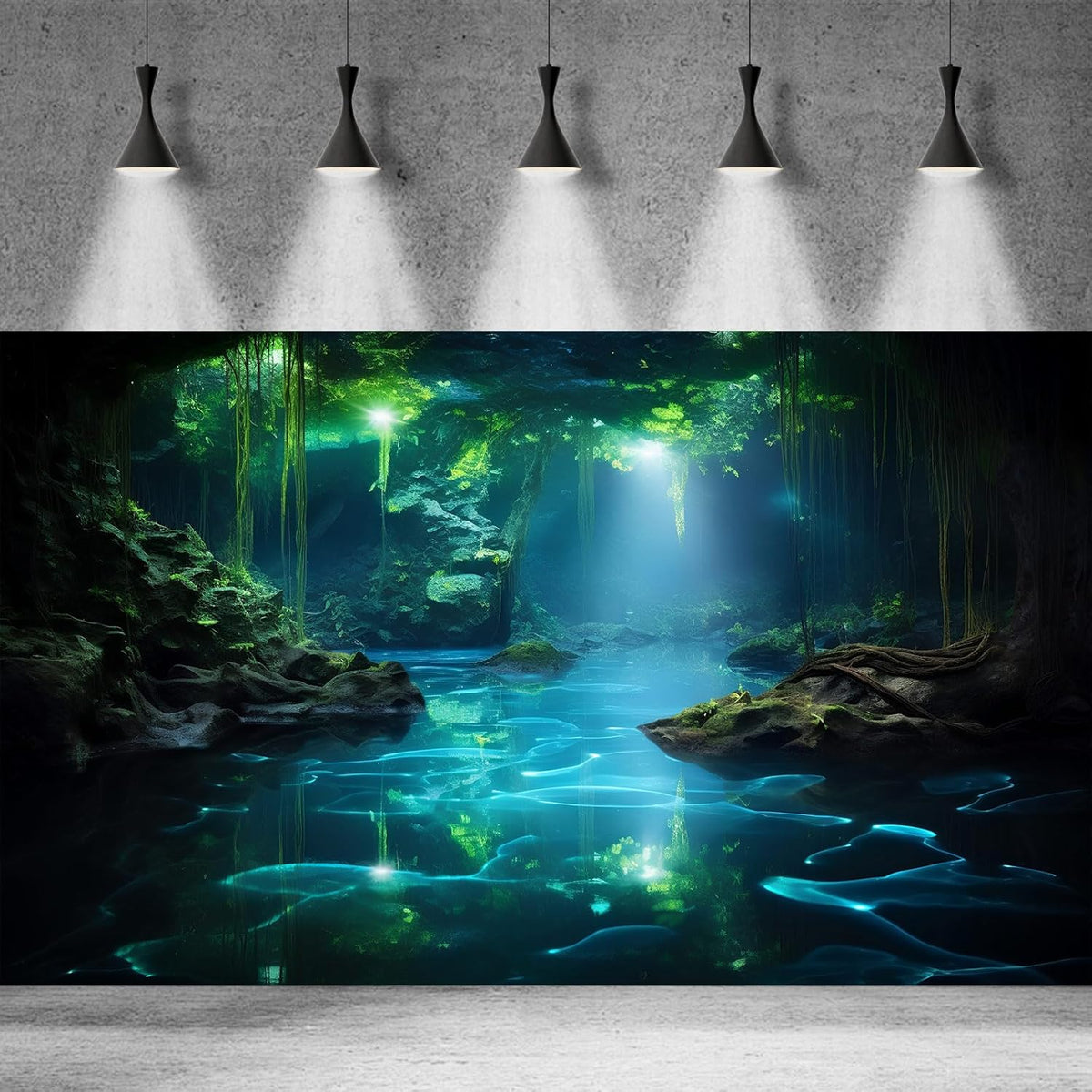 Cave Aquarium Background Underwater Cave with Light Beam Tranquil Stream Terrarium Background Mysterious Elegant Fantasy Tropical Plants Fish Tank Backdrop Wallpaper Poster Decorations Vinyl 48x20in