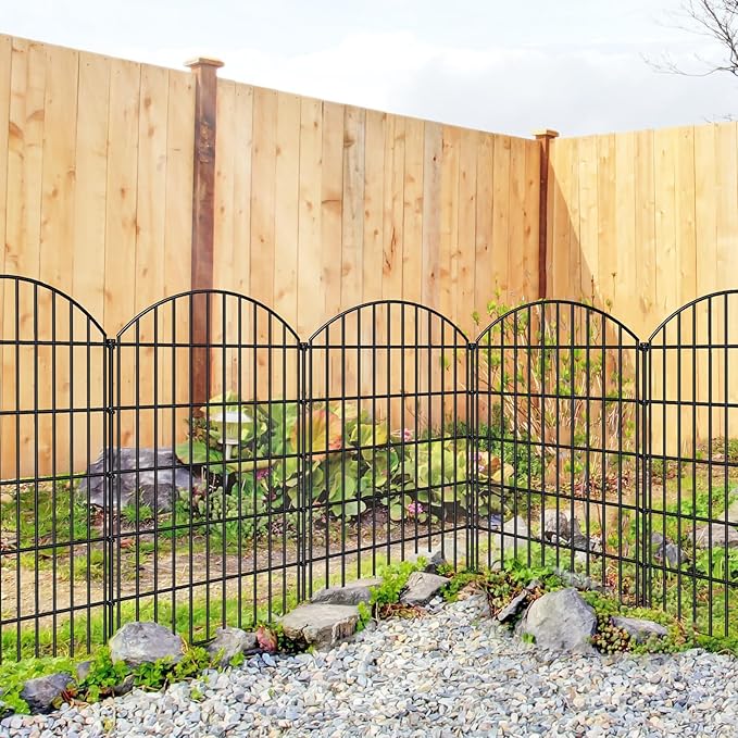 FOREHOGAR Metal Garden Fence 42in (H) x 23.3ft (L), 10 Panels + 11 Stakes Dog Fence Border Fence Animal Barrier, No Dig Garden Fencing for Yard Flower Bed Lawn Patio Outdoor, CTW4210 Black