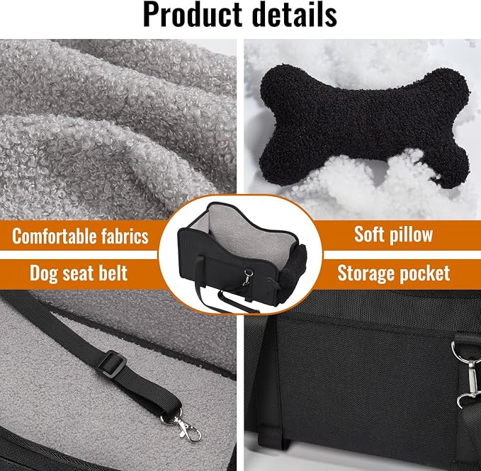 MAXFUT Center Console Dog Car Seat for Small Dogs,for Car/SUV/Small Truck | Equipped with Soft Pillow,Double Fixation,Pet Booster with Safety Belt,Puppy Car Seat for Small Dogs 0-11 lbs