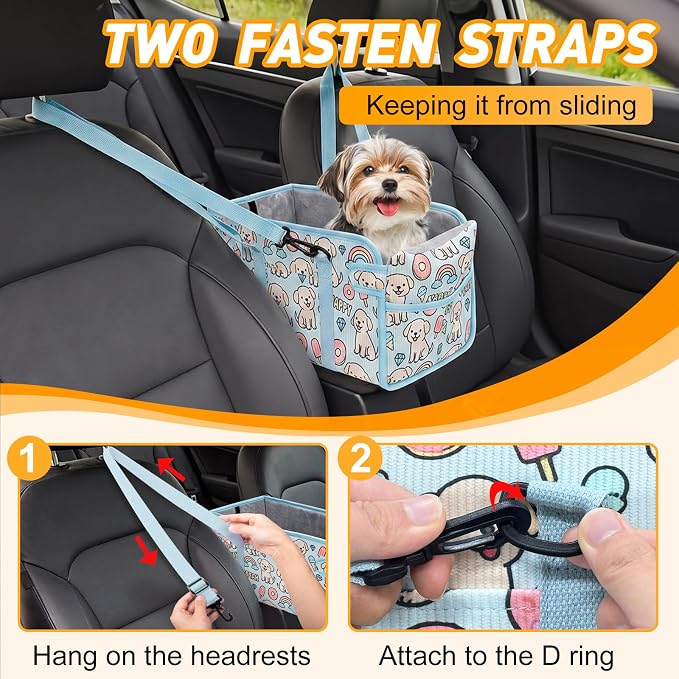 Console Dog Car Seat for Small Dogs, Foldable Booster Seat, Blue Puppy | Portable Booster Seat Sits On Car Console/ Armrest. Foldable for Easy Storage. for Center Console, Easy To Clean.