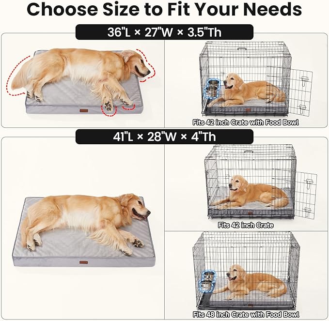 OhGeni Orthopedic Waterproof Dog Bed for Large Dogs, Machine-Washable Removable Cover in Easy-Clean Fabric, Reversible Memory Foam & Easy-Carry Handle, Suitable for Crate, 41 inch (Pink)