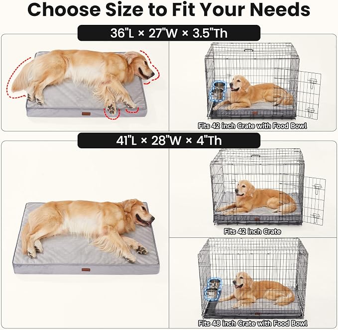 OhGeni Orthopedic Waterproof Dog Bed for Large Dogs, Machine-Washable Removable Cover in Easy-Clean Fabric, Reversible Memory Foam & Easy-Carry Handle, Suitable for Crate, 41 inch (Brown)