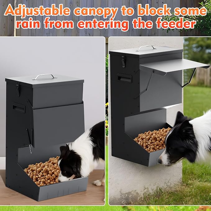 Willinglong 2 Pcs Automatic Dog Feeder with Lid 25 Lbs Capacity Outdoor Dog Feeder Hanging Self Feeding Pet Food Dispenser Pet Food Feeders for Large Dogs Large Breed