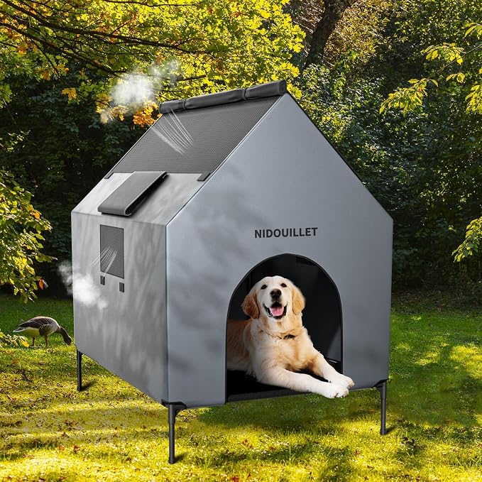 Dog House Outdoor 36 Inch Dog Shelter with Bed for Medium & Small Dogs | Windproof Waterproof Easy Clean, Durable 600D PVC Construction 160Lb Weight Capacity, Outdoor Dog Resting Space