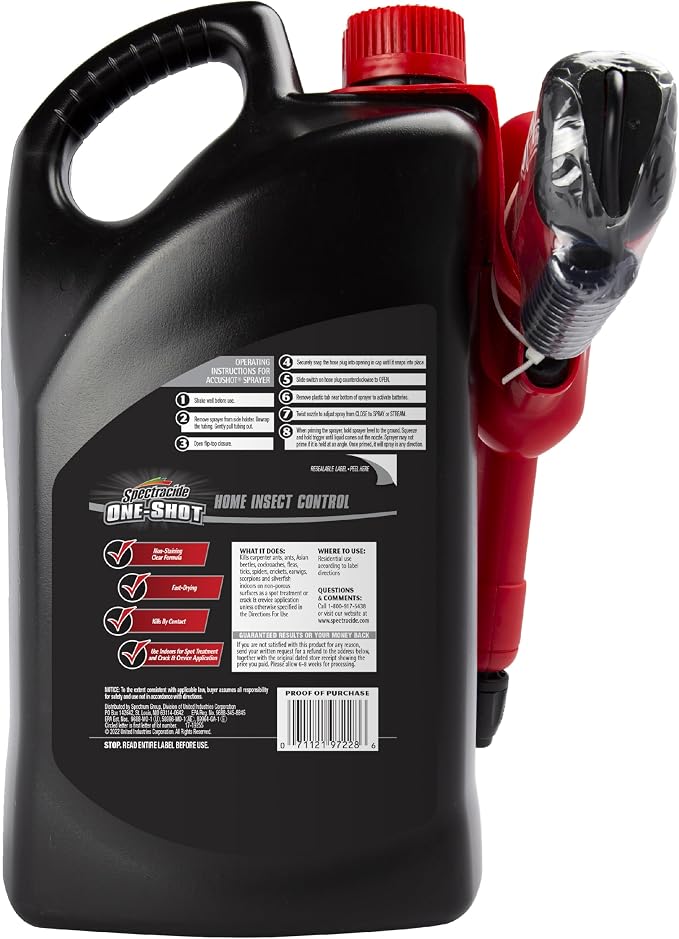 Spectracide One-Shot Home Insect Control, 1 Gallon, Insecticide with AccuShot Sprayer Fast-Drying Formula for Residential Use to Kill 500+ Listed Insects by Contact