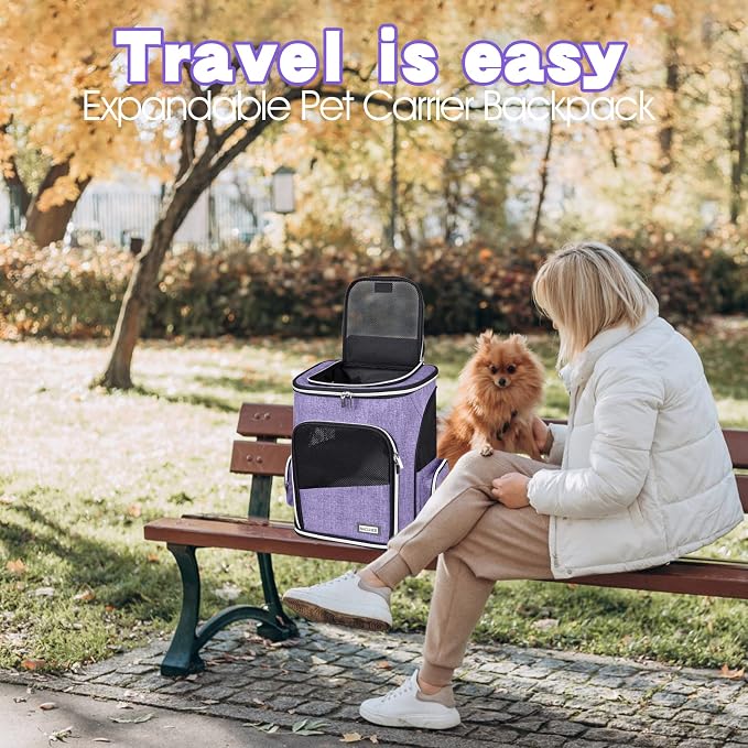 BAGLHER Expandable Pet Carrier Backpack，Pet Backpack for Small Cats Puppies Dogs Bunny, Airline-Approved Ventilate Backpack for Travel, Hiking and Outdoor Use. Purple