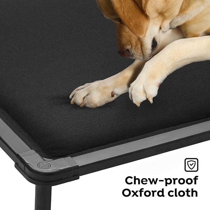 Veehoo Chew Proof Elevated Dog Bed, Padded Indestructible Raised Dog Cot | Orthopedic Dog Platform Bed with Soft Padded Mat, Durable Waterproof Pet Cot for Indoor, Outdoor or Crate, 49-Inch, Black