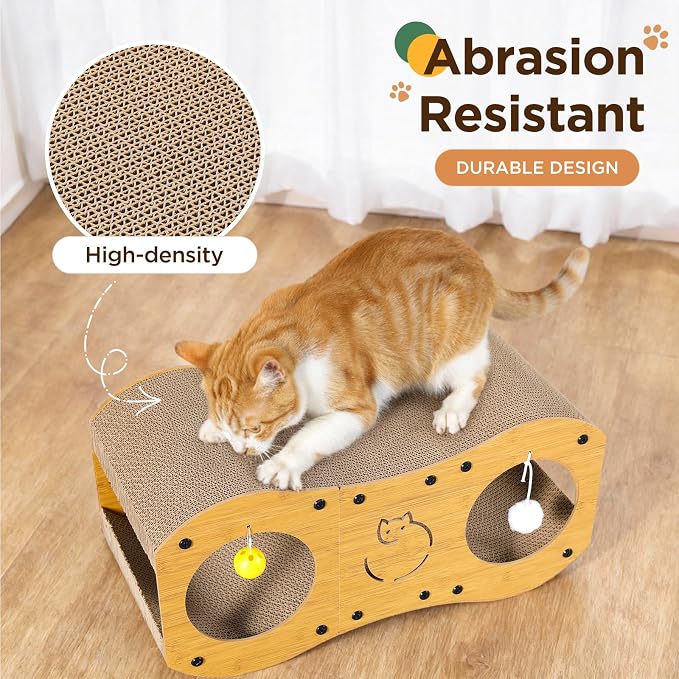 Gimars Cat Scratchers, Bridge Shaped Cardboard Cat Scratcher & Curved Lounge Bed with Toy Balls, Hideout Cave Scratch Pad for Cats, Furniture Protector, Cat Scratchers for Indoor Cats