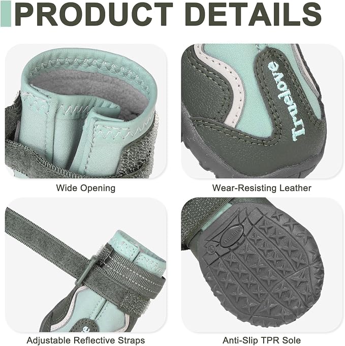 EXPAWLORER 4PCS Anti-Slip Dog Shoes - Waterproof Dog Booties & Paw Protectors with Reflective Straps for Outdoor Cold/Hot Pavement, Indoor Hardwood Floors, Winter Boots for Small Medium Large Dogs