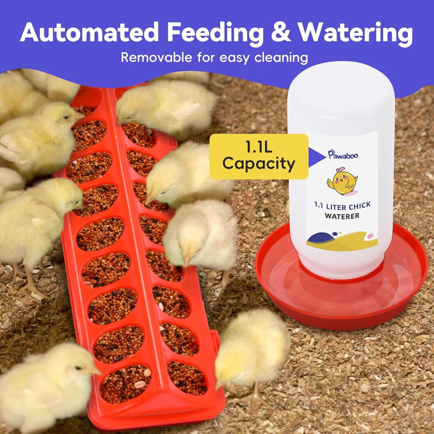 Pawaboo 5-in-1 Chicken Brooder Box for Chick Starter Kit, Includes Pet Cage Tent, Chicks Perch, Chicks Feeder, 1.1L Chick Waterer, Baby Chicken Supplies (Brooder Set), Black