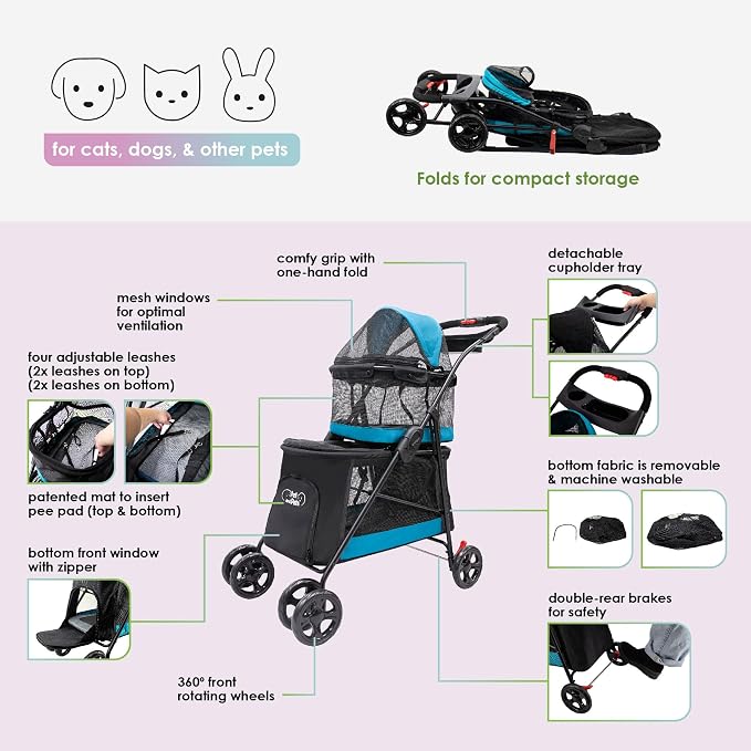 PETIQUE Pet & Pets Double Decker Pet Stroller, 11.53 Pound, Teal
