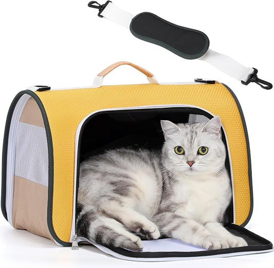 A 4 Pet Cat Carrier, Airline Approved Pet Carrier for Small Medium Cats Dogs Puppy with Safety Tether, Lightweight EVA Soft-Sided Bag, Anti-Collapse for Plane Car Train Vet