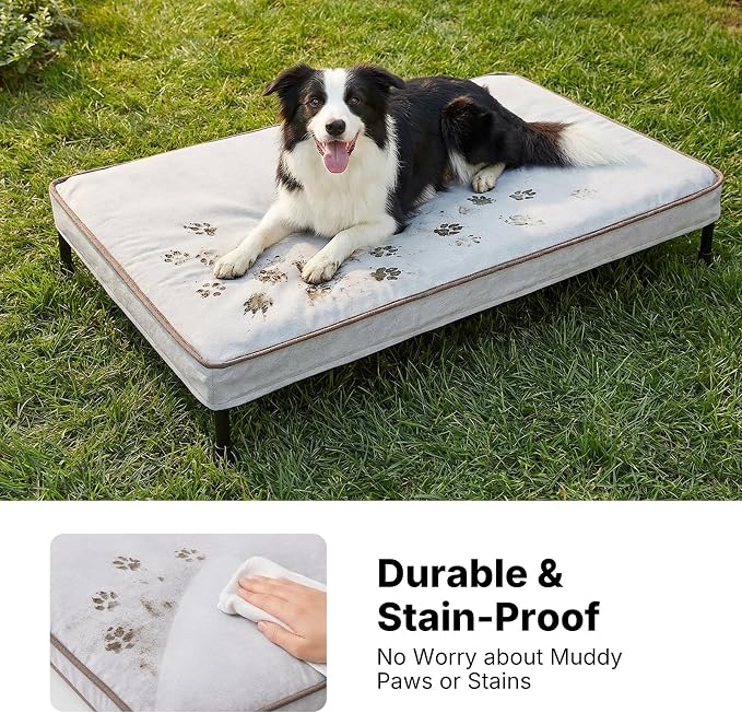 Veehoo Outdoor Elevated Dog Bed with Washable & Waterproof Cushion, Cooling | Large Raised Dog Cot with Removable Cover, Brethable Mesh, Orthopedic Pet Bed for Indoor & Outdoor, 53" x 37", Dark Grey