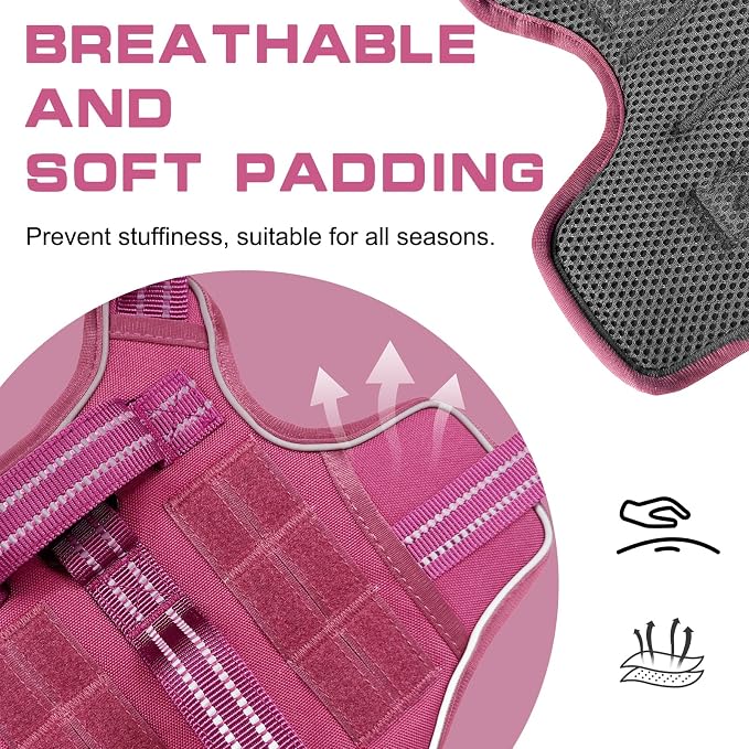 Dog Harness, Tactical No Pull for Small Sized Dog with Handle | Breathable Soft Padded, Adjustable, Reflective, Molle System, Heavy Duty, No Choke for Walking Training, Pink Small