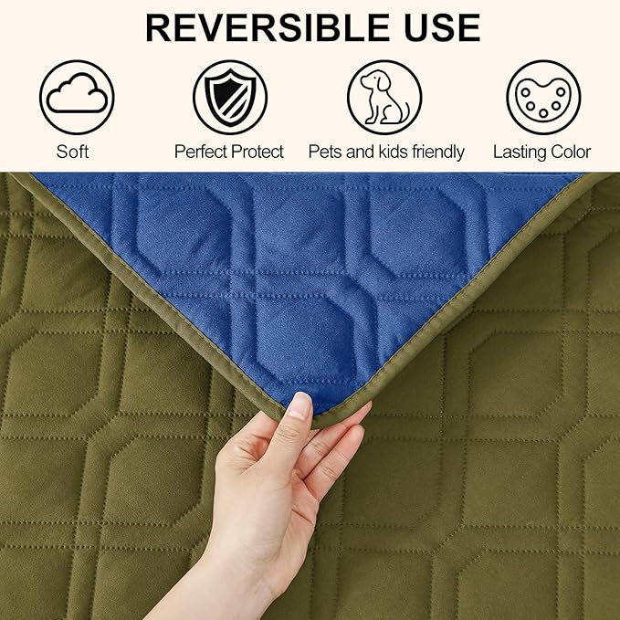 Smiry Reversible Waterproof Couch Covers for Sofa, Washable Dogs Pet Couch Covers for 3 Cushion Sofa Pet Friendly, Water Resistant Furniture Protector Slipcover, Geometric (68"x82", Green/Navy)