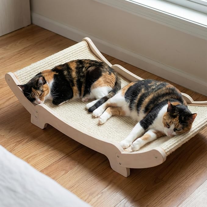 Sisal Cat Scratcher Bed for Indoor Cats Hammock for Scratching Pad Cat Chair Nartural Sisal Scratch Post for Large Cats Scratcher Lounge, Wooden Cat