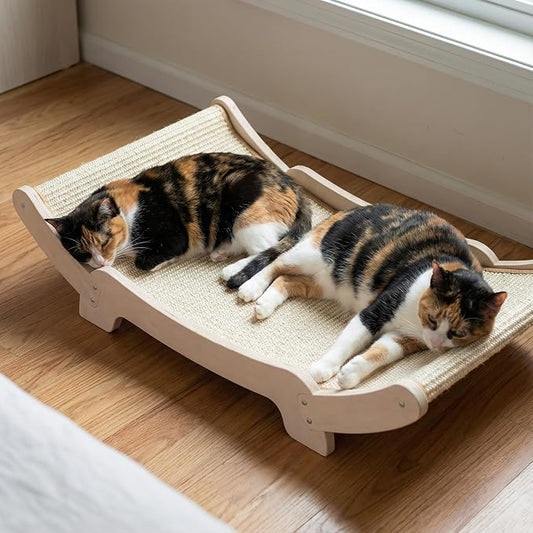 Sisal Cat Scratcher Bed for Indoor Cats Hammock for Scratching Pad Cat Chair Nartural Sisal Scratch Post for Large Cats Scratcher Lounge, Wooden Cat