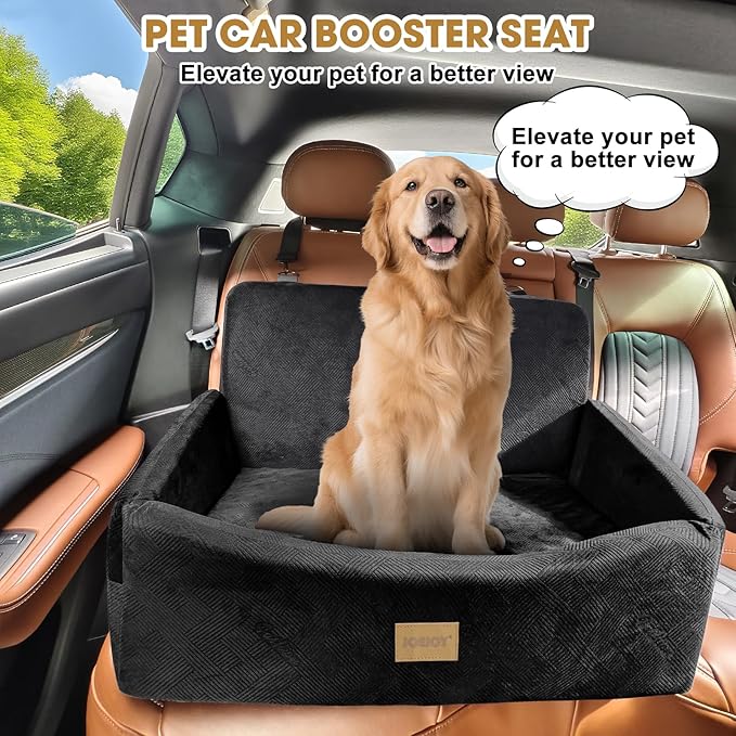 JOEJOY Dog Car Seat for Large Medium Sized Dogs Under 55 lbs, Dog Booster Seat for 2 Small Dogs with Detachable Washable Cover, Memory Foam Pet Car Seat with 2 Safety Belts and Storage Pockets