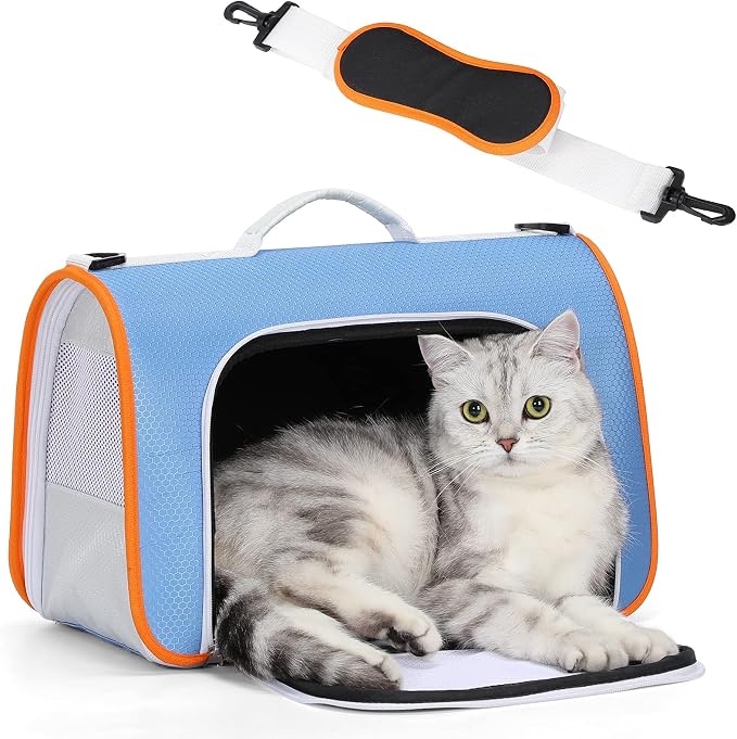 A 4 Pet Cat Carrier, Airline Approved Pet Carrier for Small Medium Cats Dogs Puppy with Safety Tether, Lightweight EVA Soft-Sided Bag, Anti-Collapse for Plane Car Train Vet