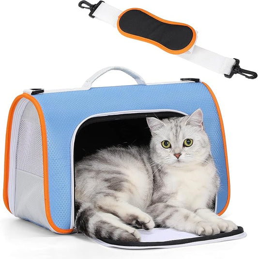 A 4 Pet Cat Carrier, Airline Approved Pet Carrier for Small Medium Cats Dogs Puppy with Safety Tether, Lightweight EVA Soft-Sided Bag, Anti-Collapse for Plane Car Train Vet