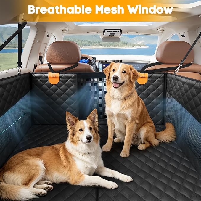 PETICON Large Dog Car Seat, Back Seat Extender for Dogs with Hard Bottom | Waterproof Medium Carseat for Dogs with 3 Mesh Windows, Pet Seat Cover for Cars, Trucks and SUVs