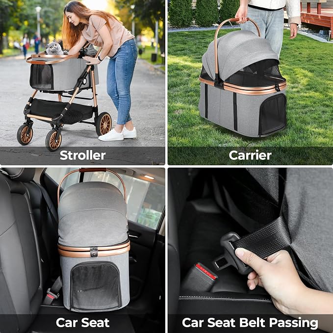 MAMIZO Pet Stroller for Medium Dogs Up to 44 lbs with Detachable Carrier | All-Terrain 3-in-1 Dog Stroller for Senior Dogs & Cats with Rubber Wheels, One-Click Folding, Storage Basket & Cup Holder