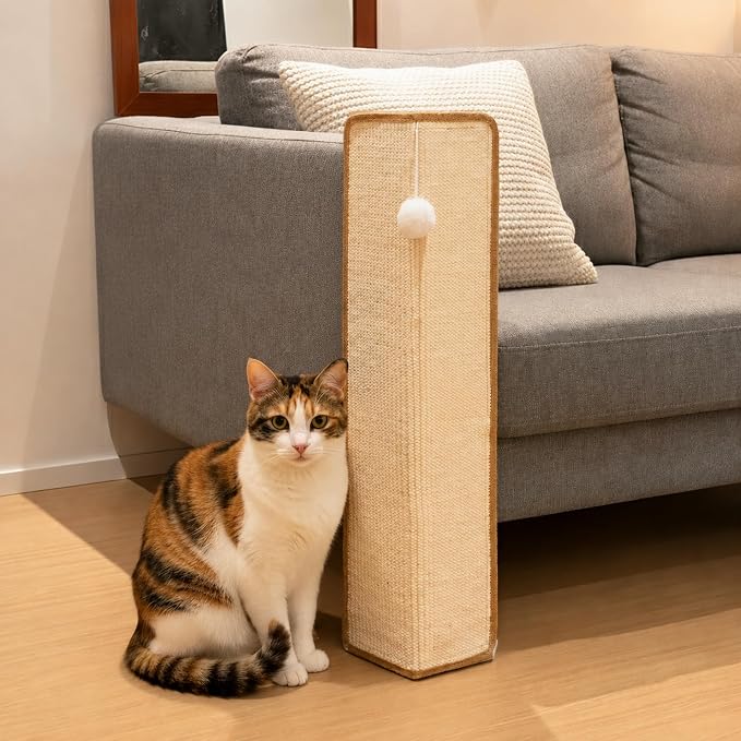 PETKARAY 27.9'' Cat Scratching Post for Couch Corner, Furniture Protector | Under-Furniture Cat Scratcher, Natural Sisal Scratch Pad, Anti Scratch Couch Protector for Indoor Cats with Toy Ball