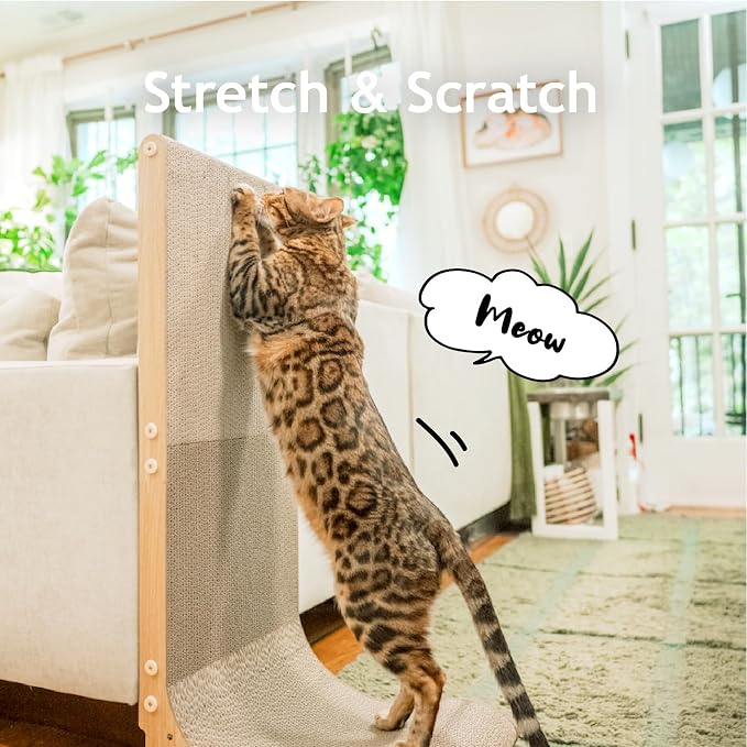 Necoichi Cardboard Cat Scratcher Wall for Indoor Cats - Cat Scratching Board, Cat Scratch Pad Lounger with Reversible Usability and Extra Comfort for Lounge, Curved (Oak, Large)