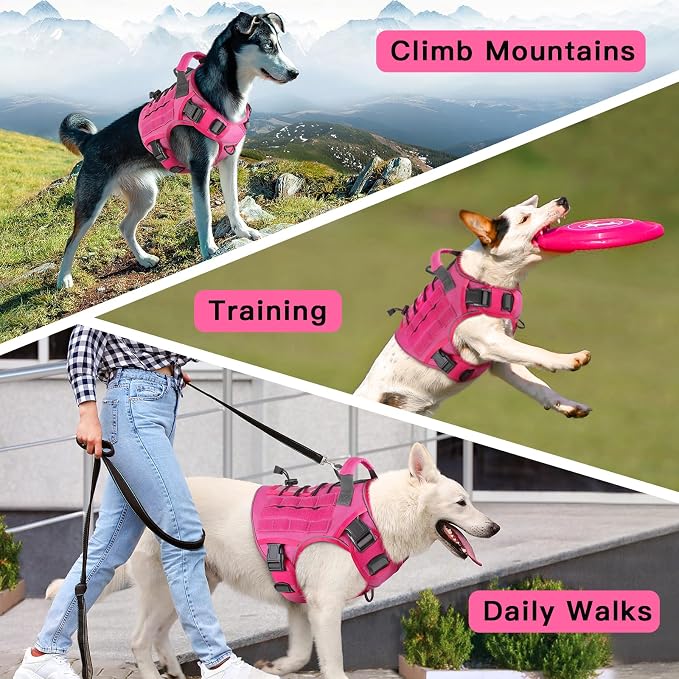 WINGOIN Pink Tactical Dog Harness for Large Dogs,No Pull Dog Harness | Heavy Duty with Handle,Adjustable Reflective,Military K9 Style,Big Size Pet Vest,for German Shepherd,for Walking Hunting