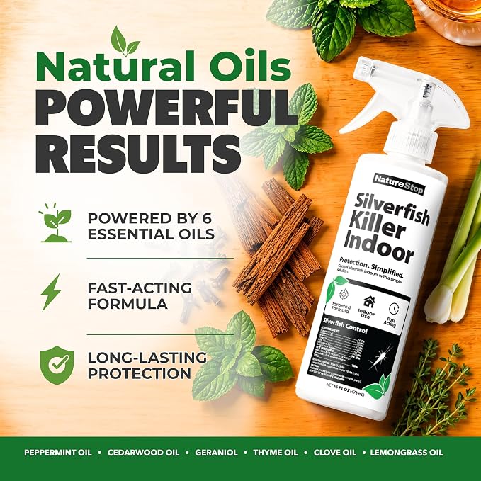 Silverfish Killer Spray (16oz) | Kills on Contact, Plant-Based Active Ingredients, Fast-Acting Formula, For Closets & Storage Areas, Pet & Family Friendly