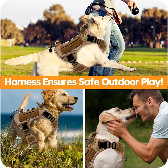 Heavy-Duty Tactical Dog Harness for Large Dogs, No Pull Adjustable Reflective Pet Vest with Molle System, K9 Military-Grade Control for Service Training, Outdoor & 10+ Breeds, Desert Camo, Large