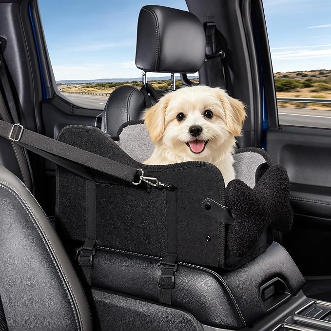 MAXFUT Center Console Dog Car Seat for Small Dogs,for Car/SUV/Small Truck | Equipped with Soft Pillow,Double Fixation,Pet Booster with Safety Belt,Puppy Car Seat for Small Dogs 0-11 lbs
