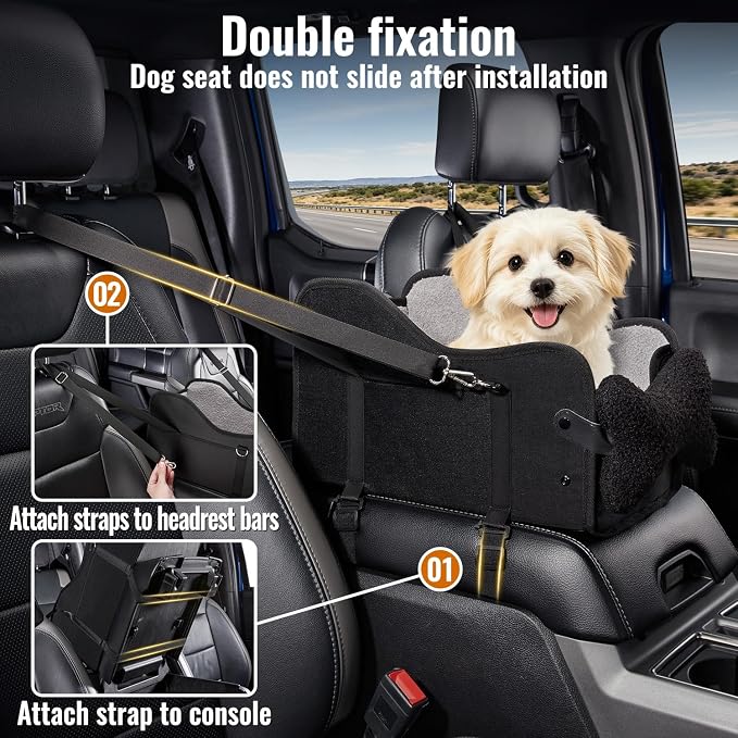 MAXFUT Center Console Dog Car Seat for Small Dogs,for Car/SUV/Small Truck | Equipped with Soft Pillow,Double Fixation,Pet Booster with Safety Belt,Puppy Car Seat for Small Dogs 0-11 lbs