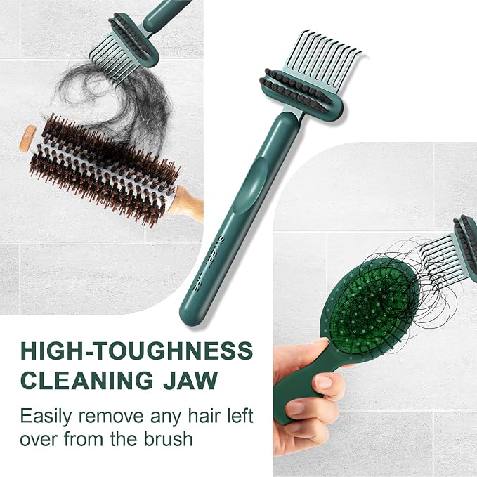 RHOS 2-in-1 Hair Brush Cleaner and Remover Tool - Comb for Removing Hair and Dust, Suitable for Home and Salon Use (1 Pack-Green)