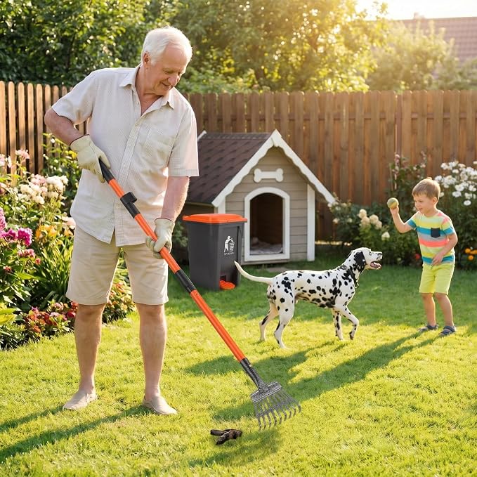 Pooper Scooper 6 Pack Set -INCL 15L Trash Can Outside, 20 Waste Bags, 38" Long Handle Dog Pooper Scooper Rake Tray Spade Set for Large Dog,OdorLock Step Can for no Touch Dog Poop for Grass/Gravel