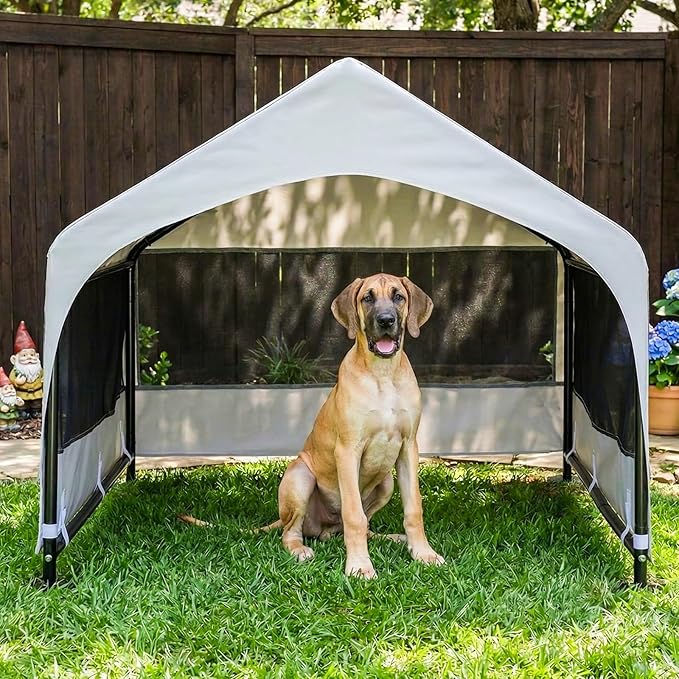 Dog House Outdoor, Extra Large Dog Tent Outside, Dog Shade Shelter with Three-Sided Breathable Mesh Windows, Sun Rain Cover for Pet, Dogs 48" D x 48" W x 39" H