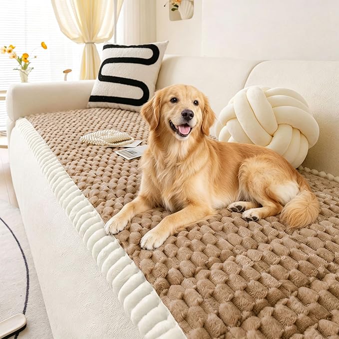 OTOB Couch Covers for Sofa Pet Friendly, Washable & Non Slip Fuzzy Dog Couch Cover Love Seat Sofa Slipcovers Cushion Mat, Cozy Soft All Seasons Plush Furniture Protector (Coffee, 27.6" x 59.1")
