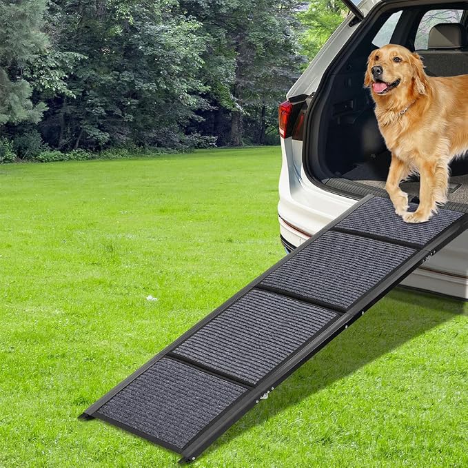 GaliGali Dog Ramp for Car Portable Folding Pet Stair 62" Long & 17.3" Wide | Ramp with Non-Slip Carpet, Wider Dog Stair Allow Medium to Large Dogs Up to 250 lbs to Enter Car, SUV and Truck