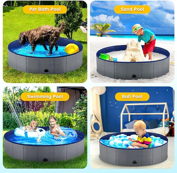 Niubya Portable Dog Pool, Foldable Pet Swimming Pool, Anti-Slip Collapsible Pet Bathtub, Hard Plastic Bath Pool for Pets Dogs and Cats, 97 x 16 Inches