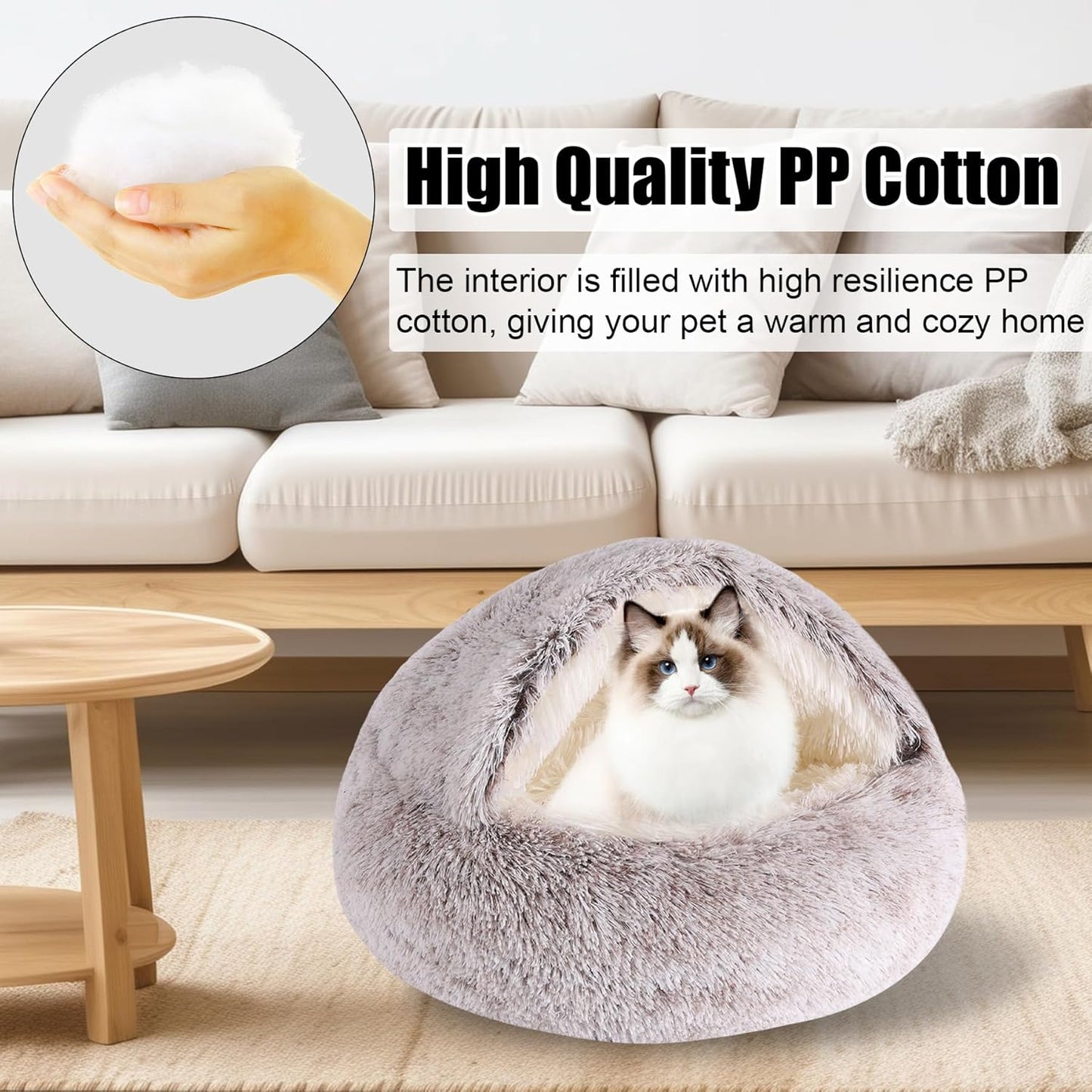 HYQ Small Dog Bed, Cat Beds for Indoor Cats Washable, Cozy Cat Cave Bed, Non-Slip Cat Beds, Calming Dog Bed with Hooded Cover, Dog Bed with Cover for Small Medium Pets (Coffee, 20×20 Inch)