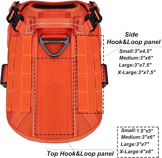 ICEFANG Tactical Dog Harness for Medium Dogs,Reflective No Pull Dog Vest | with Control Handle,Adjustable,Front Hook,2 Leash Clips,Soft Padded,MOLLE Panel,Orange,Medium