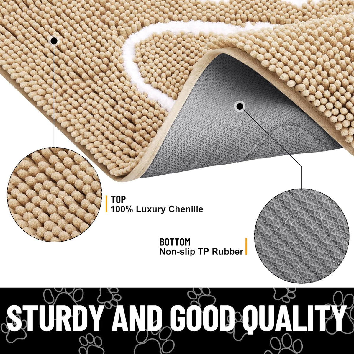 Smiry Dog Door Mat for Muddy Paws, Absorbent Dirt Trapper Non Slip Quick Dry Washable Chenille Mat for Mud Dogs, Entry Rug for Indoor and Outdoor (24x16 Inches, Beige)