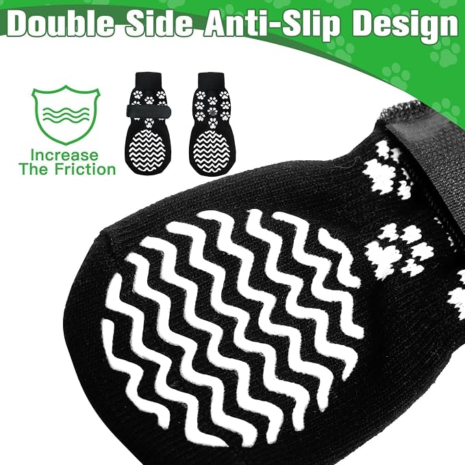 EXPAWLORER 6Pcs Anti Slip Dog Socks to Prevent Licking Paws, Dog Shoes for Hot Pavement Double Sides Dog Boots & Paw Protectors Booties for Hardwood Floors with Grip Small Medium Large Senior Dogs, S