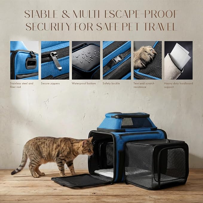Top and Side Expandable Pet Carrier with Treat & Pet Window,18x13x9.5 Inch Southwest Frontier Airline Approved,Soft-Sided Dog Carrier for Small Dogs and Cats,Travel Cat Carrier with Self-Locking