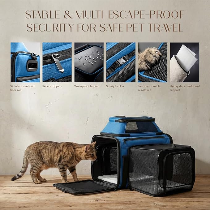 Top and Side Expandable Pet Carrier with Treat & Pet Window,18x11x11 Inch Delta American United Airline Approved,Soft-Sided Dog Carrier for Small Dogs and Cats,Travel Cat Carrier with Self-Locking